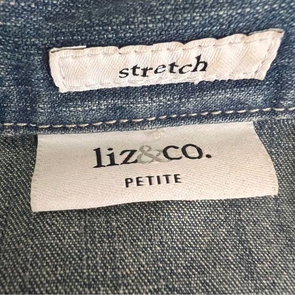 liz & co. Blue Jean Jacket with Full Red Zipper Size Petite Large EUC - Picture 4 of 6